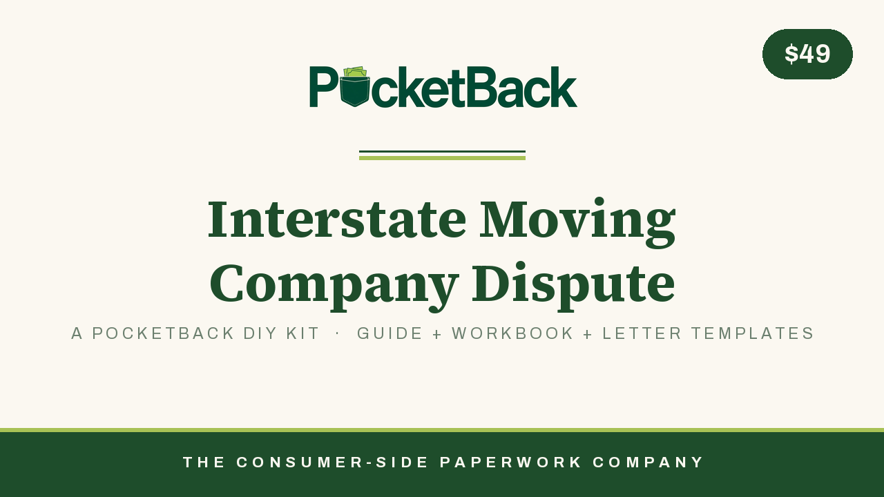 Interstate Moving Bill and Damage Dispute Kit cover