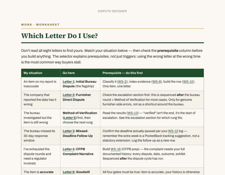 A real worksheet page from the Credit Report Error Dispute Kit